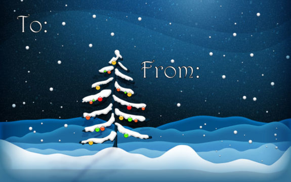 Printable Christmas, Gift Tag, Christmas Tree, Snow, Horizontal Gift tag, Free Tags, Dark Blue